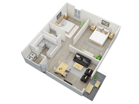 two-bedroom, 1-bathroom 698 square foot floor plan at Woodland Villas in Jasper, AL